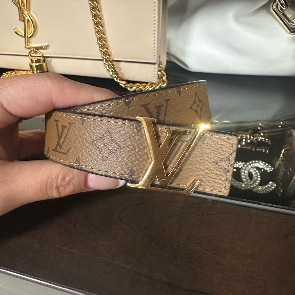 Louis Vuitton Brown Monogram Belt with Gold Logo